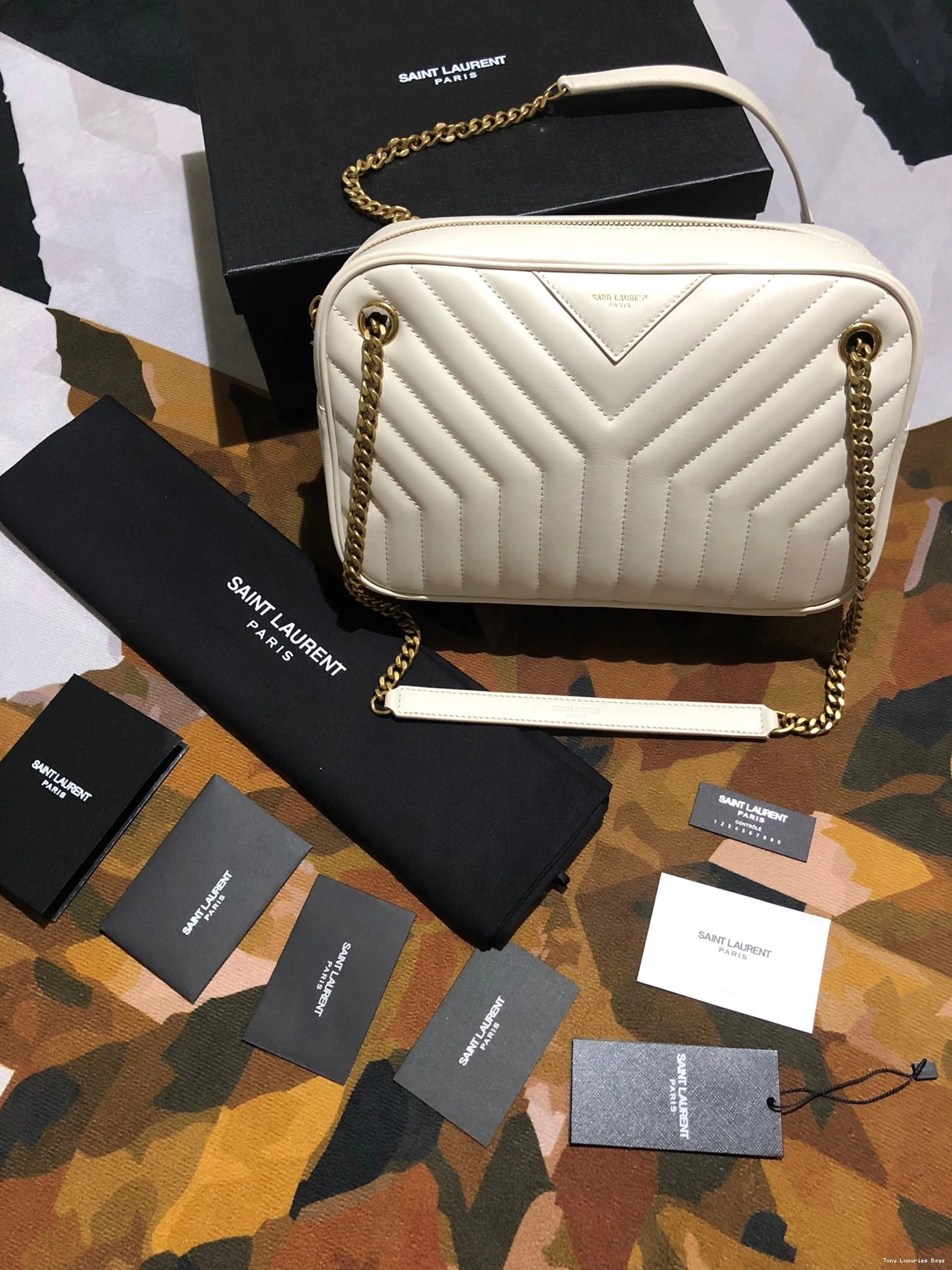 Tony Luxuries JOAN LEATHER YSL Y-QUILTED BAG SMOOTH CAMERA IN 0806